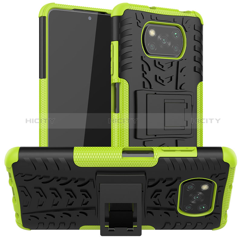 Coque Contour Silicone et Plastique Housse Etui Mat avec Support JX1 pour Xiaomi Poco X3 Vert Plus