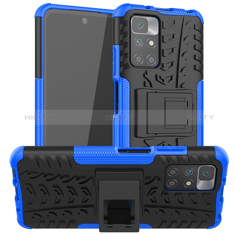 Coque Contour Silicone et Plastique Housse Etui Mat avec Support JX1 pour Xiaomi Redmi 10 (2022) Bleu Plus