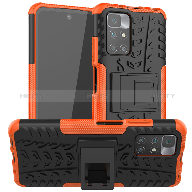 Coque Contour Silicone et Plastique Housse Etui Mat avec Support JX1 pour Xiaomi Redmi 10 (2022) Orange Plus