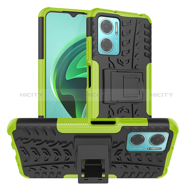 Coque Contour Silicone et Plastique Housse Etui Mat avec Support JX1 pour Xiaomi Redmi 10 5G Vert Plus