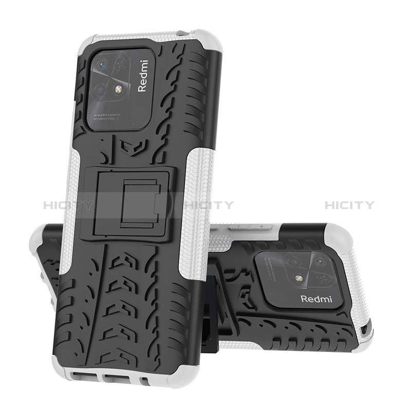 Coque Contour Silicone et Plastique Housse Etui Mat avec Support JX1 pour Xiaomi Redmi 10 India Argent Plus