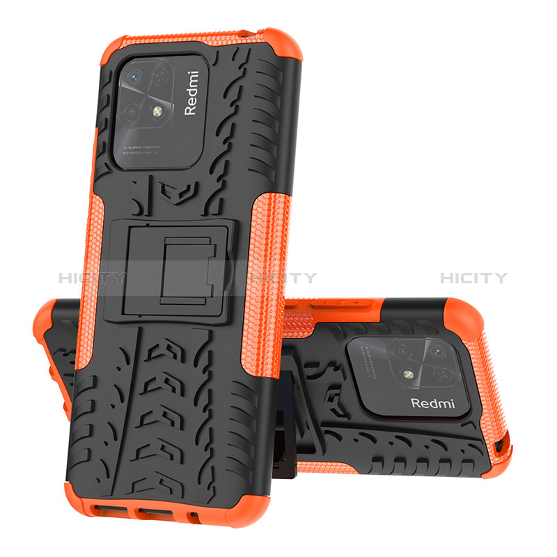 Coque Contour Silicone et Plastique Housse Etui Mat avec Support JX1 pour Xiaomi Redmi 10 India Orange Plus