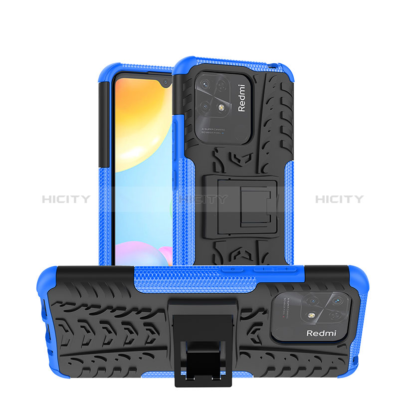 Coque Contour Silicone et Plastique Housse Etui Mat avec Support JX1 pour Xiaomi Redmi 10 India Plus