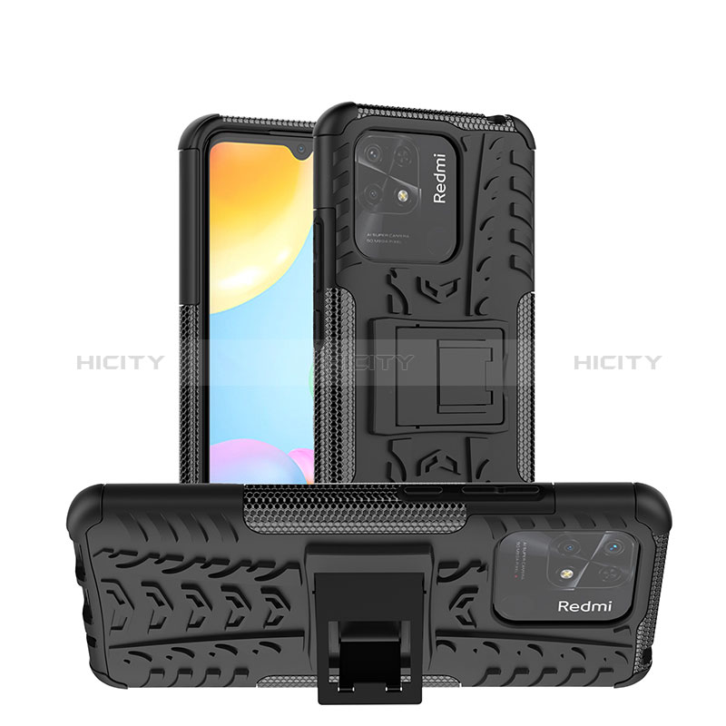 Coque Contour Silicone et Plastique Housse Etui Mat avec Support JX1 pour Xiaomi Redmi 10 India Plus