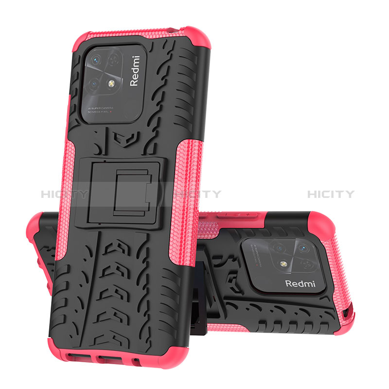 Coque Contour Silicone et Plastique Housse Etui Mat avec Support JX1 pour Xiaomi Redmi 10 India Rose Rouge Plus