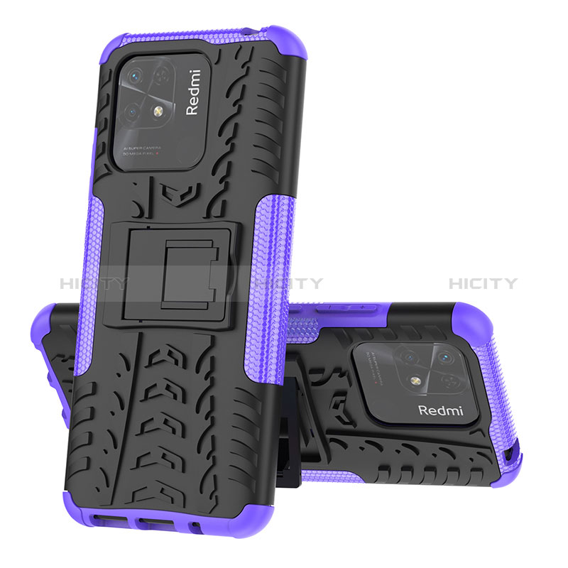 Coque Contour Silicone et Plastique Housse Etui Mat avec Support JX1 pour Xiaomi Redmi 10 India Violet Plus