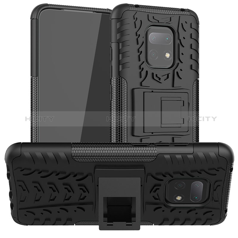 Coque Contour Silicone et Plastique Housse Etui Mat avec Support JX1 pour Xiaomi Redmi 10X 5G Noir Plus