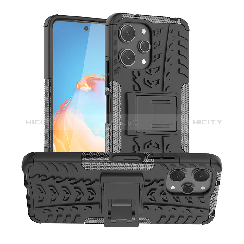 Coque Contour Silicone et Plastique Housse Etui Mat avec Support JX1 pour Xiaomi Redmi 12 4G Noir Plus