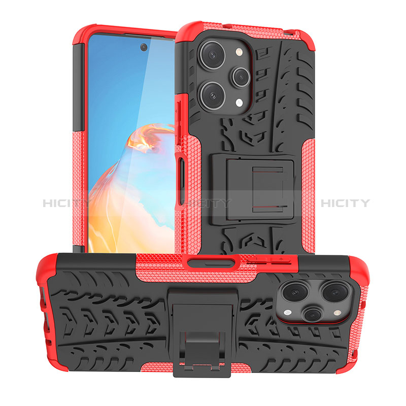 Coque Contour Silicone et Plastique Housse Etui Mat avec Support JX1 pour Xiaomi Redmi 12 4G Rouge Plus