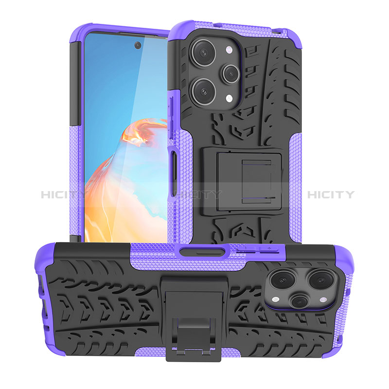 Coque Contour Silicone et Plastique Housse Etui Mat avec Support JX1 pour Xiaomi Redmi 12 4G Violet Plus