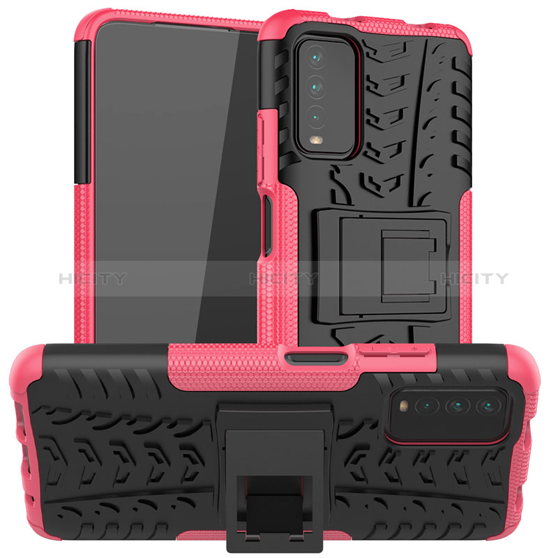 Coque Contour Silicone et Plastique Housse Etui Mat avec Support JX1 pour Xiaomi Redmi 9 Power Rose Rouge Plus