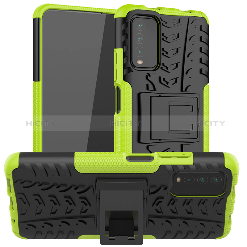 Coque Contour Silicone et Plastique Housse Etui Mat avec Support JX1 pour Xiaomi Redmi 9 Power Vert Plus