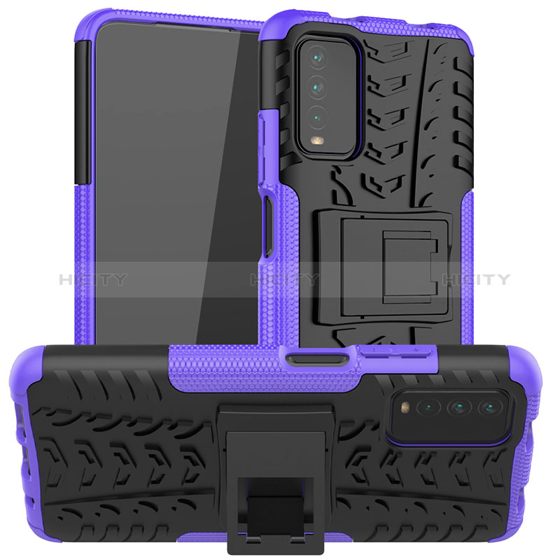 Coque Contour Silicone et Plastique Housse Etui Mat avec Support JX1 pour Xiaomi Redmi 9 Power Violet Plus