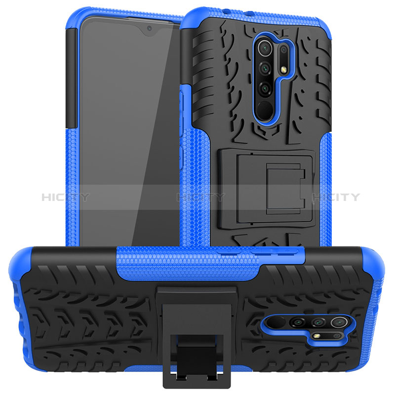 Coque Contour Silicone et Plastique Housse Etui Mat avec Support JX1 pour Xiaomi Redmi 9 Prime India Bleu Plus