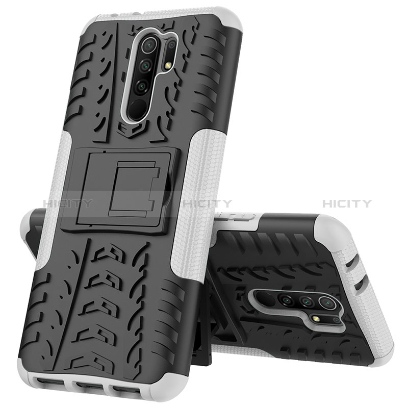 Coque Contour Silicone et Plastique Housse Etui Mat avec Support JX1 pour Xiaomi Redmi 9 Prime India Plus