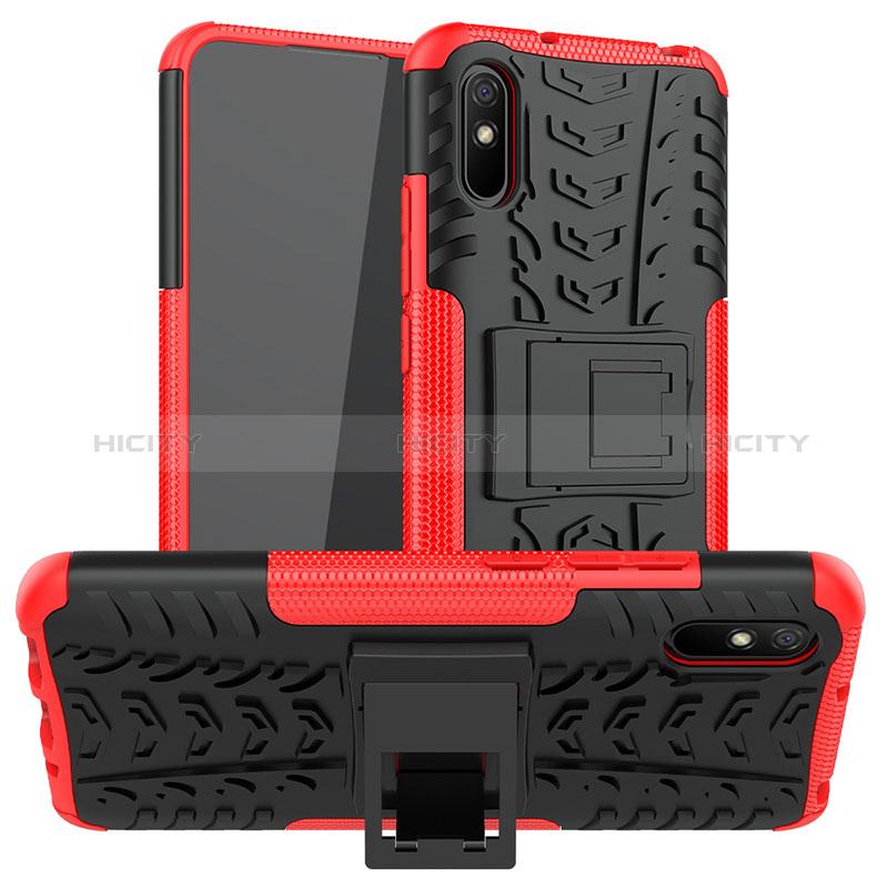 Coque Contour Silicone et Plastique Housse Etui Mat avec Support JX1 pour Xiaomi Redmi 9A Rouge Plus