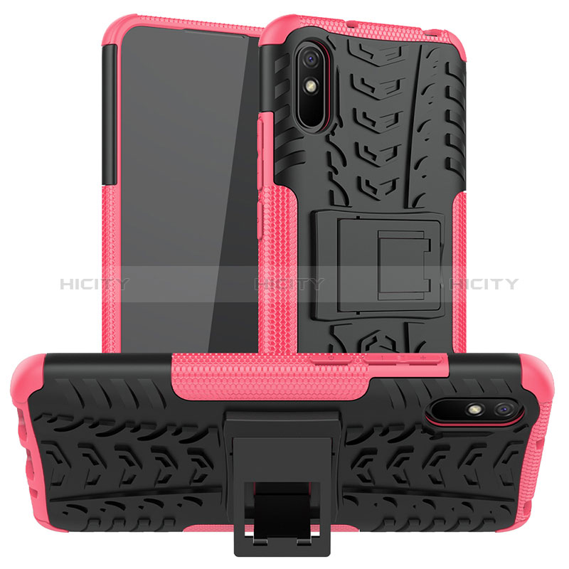 Coque Contour Silicone et Plastique Housse Etui Mat avec Support JX1 pour Xiaomi Redmi 9AT Rose Rouge Plus