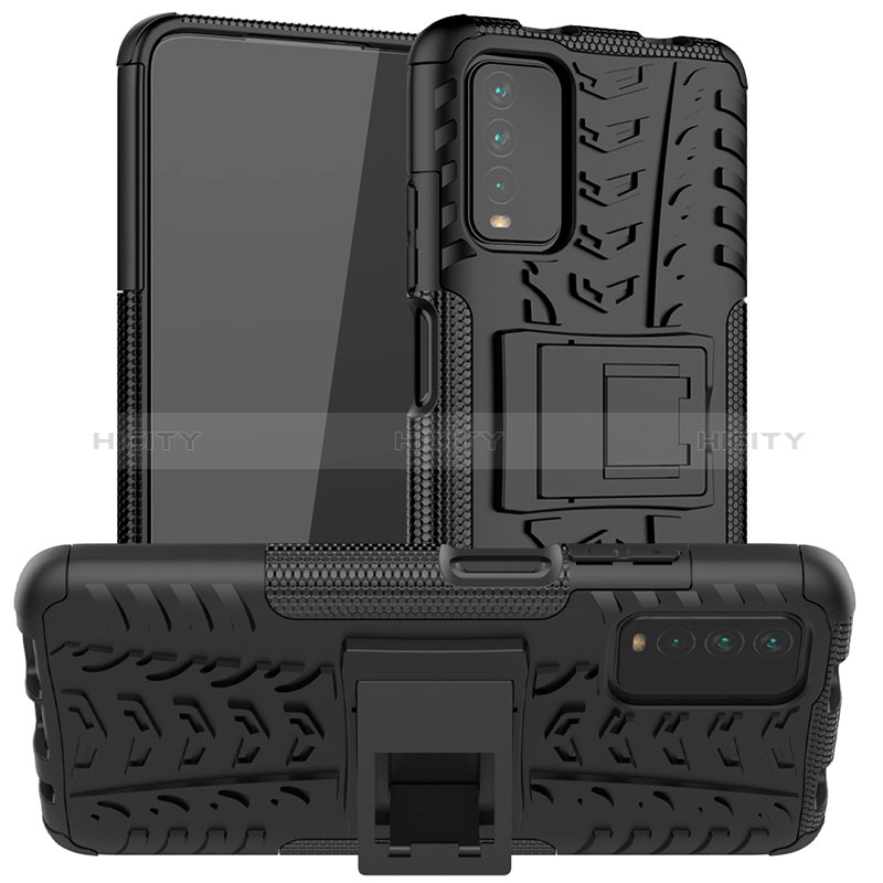 Coque Contour Silicone et Plastique Housse Etui Mat avec Support JX1 pour Xiaomi Redmi 9T 4G Noir Plus