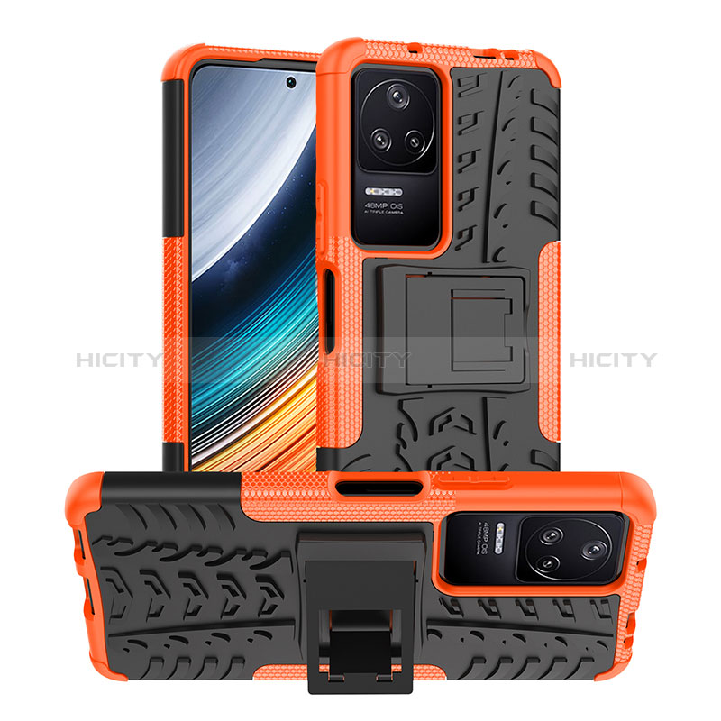 Coque Contour Silicone et Plastique Housse Etui Mat avec Support JX1 pour Xiaomi Redmi K40S 5G Orange Plus