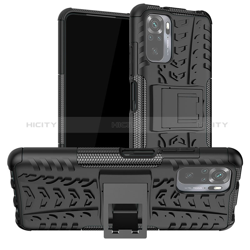 Coque Contour Silicone et Plastique Housse Etui Mat avec Support JX1 pour Xiaomi Redmi Note 10 4G Noir Plus