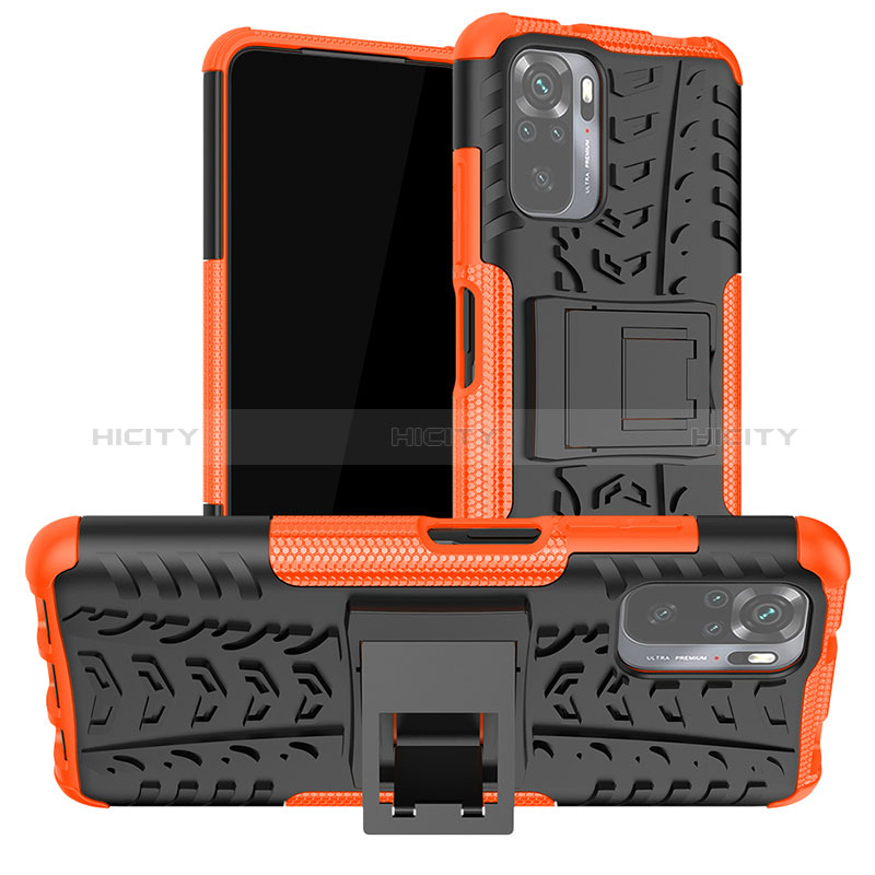 Coque Contour Silicone et Plastique Housse Etui Mat avec Support JX1 pour Xiaomi Redmi Note 10 4G Orange Plus