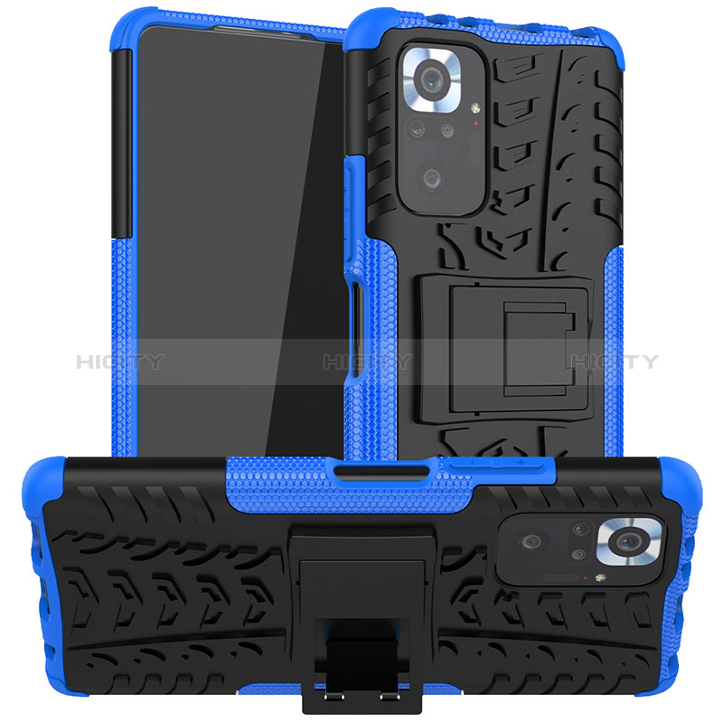 Coque Contour Silicone et Plastique Housse Etui Mat avec Support JX1 pour Xiaomi Redmi Note 10 Pro 4G Bleu Plus