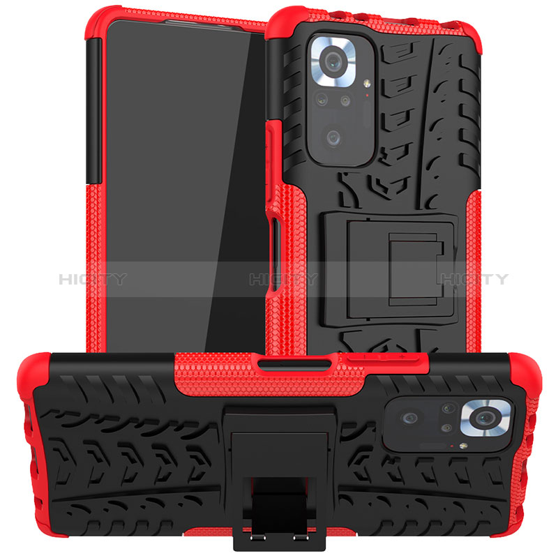 Coque Contour Silicone et Plastique Housse Etui Mat avec Support JX1 pour Xiaomi Redmi Note 10 Pro Max Rouge Plus