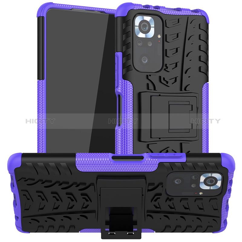 Coque Contour Silicone et Plastique Housse Etui Mat avec Support JX1 pour Xiaomi Redmi Note 10 Pro Max Violet Plus