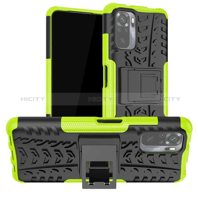 Coque Contour Silicone et Plastique Housse Etui Mat avec Support JX1 pour Xiaomi Redmi Note 10S 4G Vert Plus