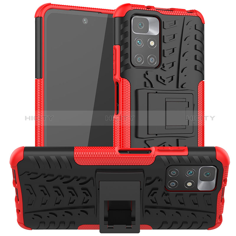 Coque Contour Silicone et Plastique Housse Etui Mat avec Support JX1 pour Xiaomi Redmi Note 11 4G (2021) Rouge Plus