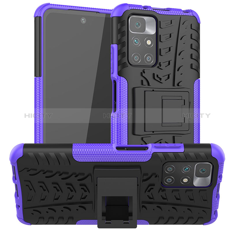 Coque Contour Silicone et Plastique Housse Etui Mat avec Support JX1 pour Xiaomi Redmi Note 11 4G (2021) Violet Plus