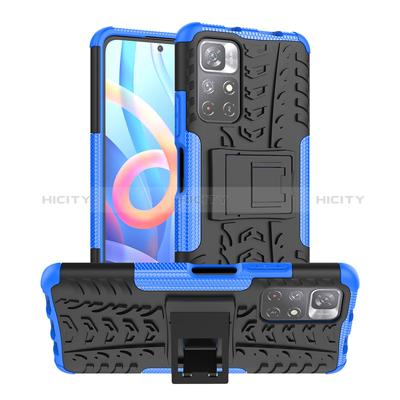 Coque Contour Silicone et Plastique Housse Etui Mat avec Support JX1 pour Xiaomi Redmi Note 11 5G Bleu Plus