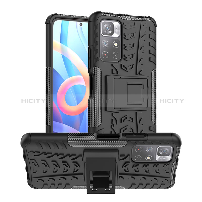 Coque Contour Silicone et Plastique Housse Etui Mat avec Support JX1 pour Xiaomi Redmi Note 11 5G Noir Plus