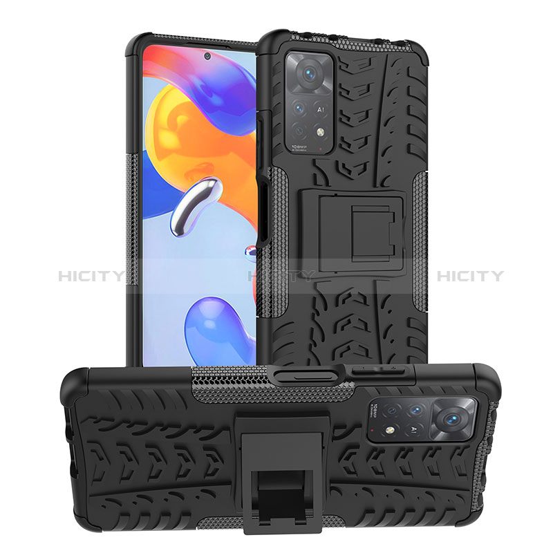 Coque Contour Silicone et Plastique Housse Etui Mat avec Support JX1 pour Xiaomi Redmi Note 11 Pro 4G Noir Plus