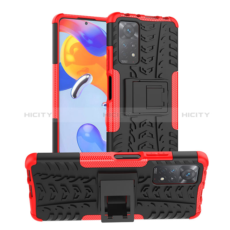 Coque Contour Silicone et Plastique Housse Etui Mat avec Support JX1 pour Xiaomi Redmi Note 11 Pro 4G Rouge Plus