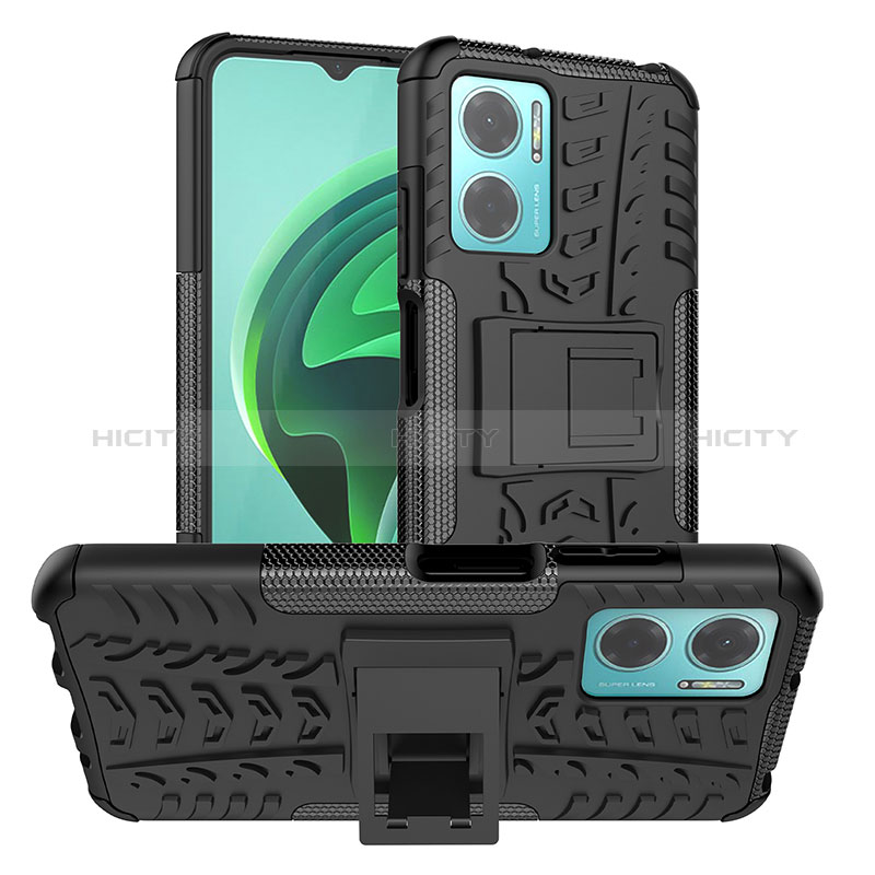 Coque Contour Silicone et Plastique Housse Etui Mat avec Support JX1 pour Xiaomi Redmi Note 11E 5G Noir Plus