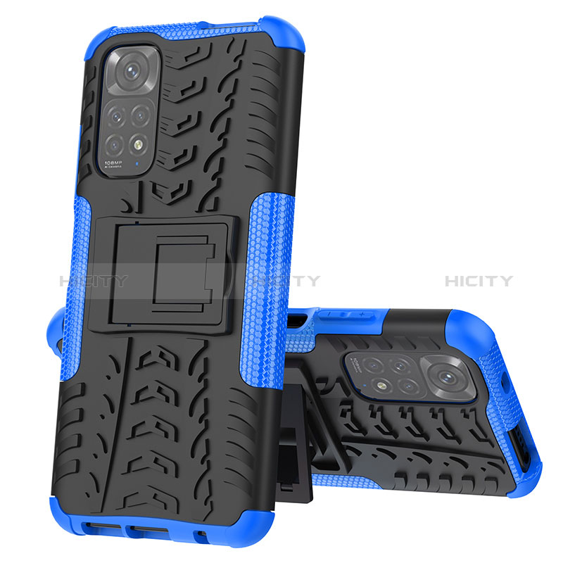 Coque Contour Silicone et Plastique Housse Etui Mat avec Support JX1 pour Xiaomi Redmi Note 11S 4G Bleu Plus