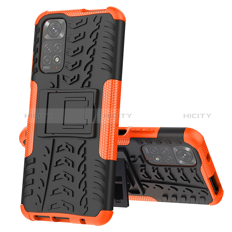 Coque Contour Silicone et Plastique Housse Etui Mat avec Support JX1 pour Xiaomi Redmi Note 11S 4G Orange Plus