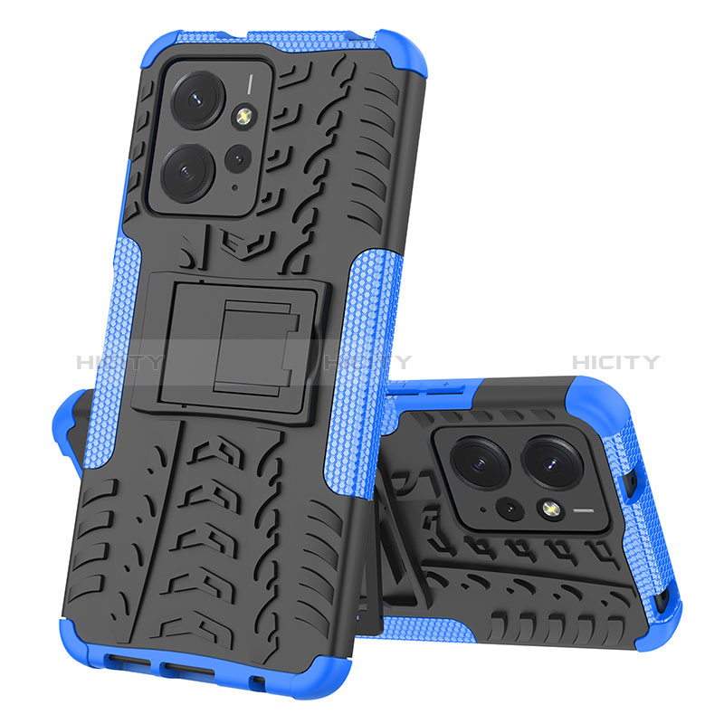 Coque Contour Silicone et Plastique Housse Etui Mat avec Support JX1 pour Xiaomi Redmi Note 12 4G Bleu Plus