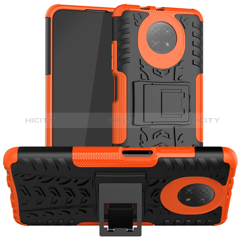 Coque Contour Silicone et Plastique Housse Etui Mat avec Support JX1 pour Xiaomi Redmi Note 9 5G Orange Plus