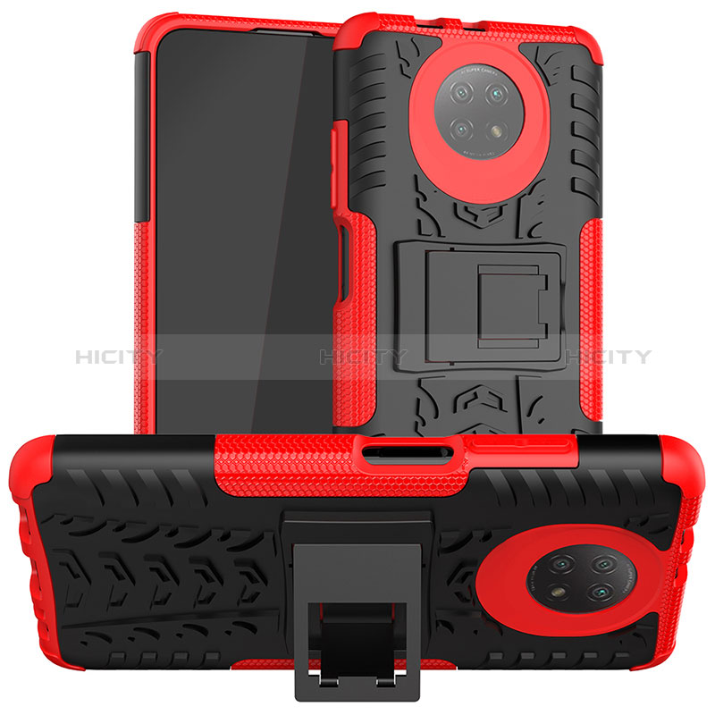 Coque Contour Silicone et Plastique Housse Etui Mat avec Support JX1 pour Xiaomi Redmi Note 9 5G Rouge Plus