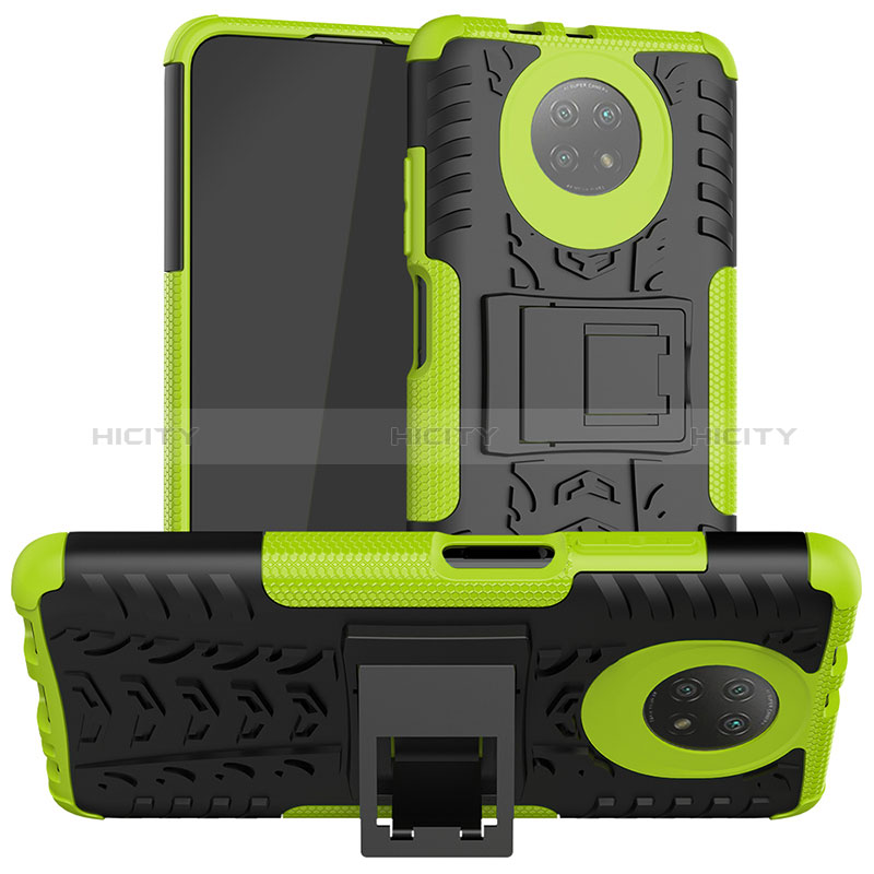 Coque Contour Silicone et Plastique Housse Etui Mat avec Support JX1 pour Xiaomi Redmi Note 9 5G Vert Plus