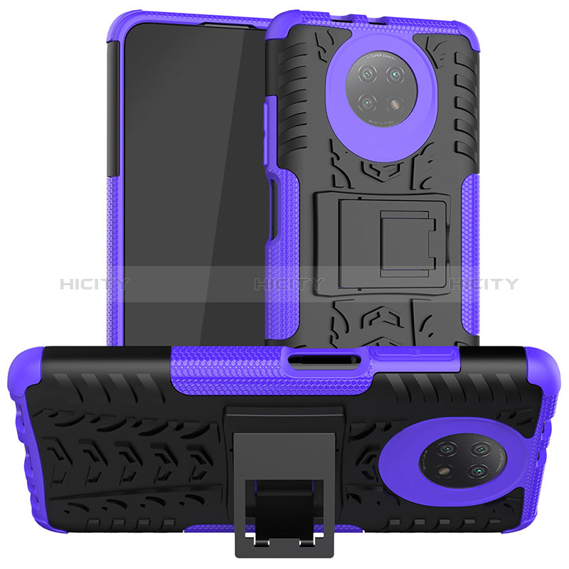 Coque Contour Silicone et Plastique Housse Etui Mat avec Support JX1 pour Xiaomi Redmi Note 9 5G Violet Plus