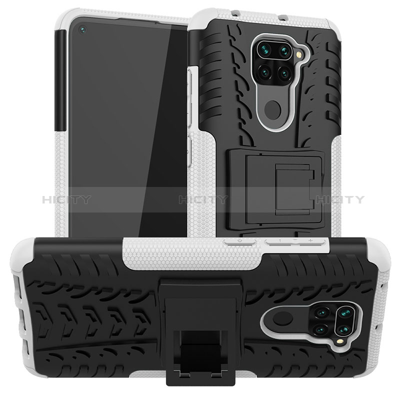 Coque Contour Silicone et Plastique Housse Etui Mat avec Support JX1 pour Xiaomi Redmi Note 9 Argent Plus