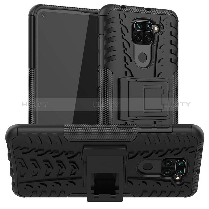 Coque Contour Silicone et Plastique Housse Etui Mat avec Support JX1 pour Xiaomi Redmi Note 9 Noir Plus