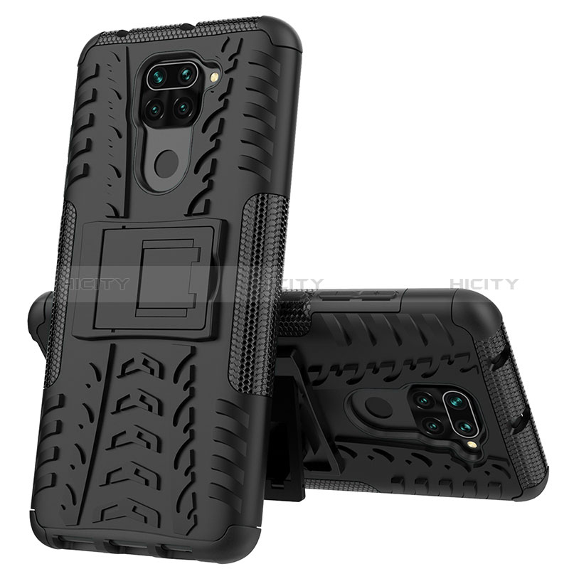 Coque Contour Silicone et Plastique Housse Etui Mat avec Support JX1 pour Xiaomi Redmi Note 9 Plus