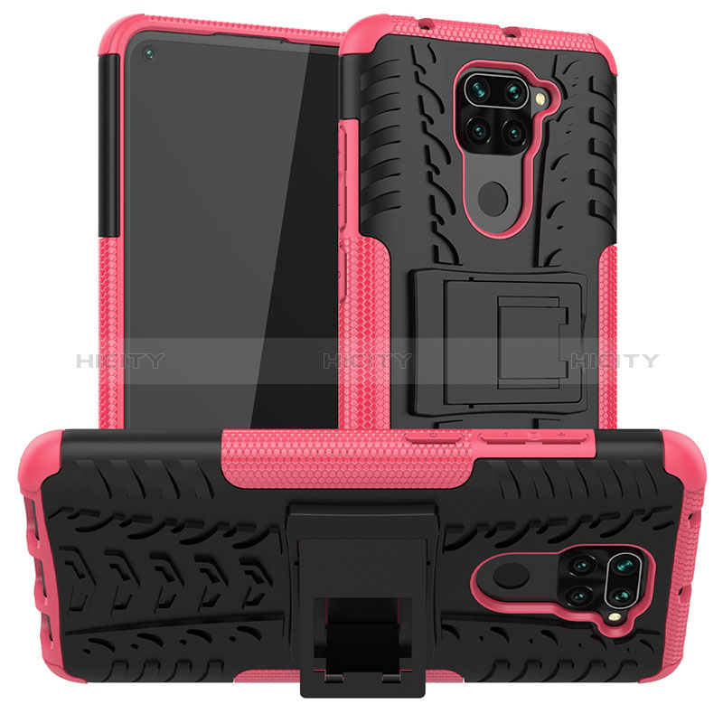 Coque Contour Silicone et Plastique Housse Etui Mat avec Support JX1 pour Xiaomi Redmi Note 9 Rose Rouge Plus