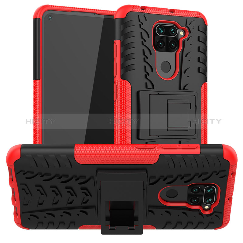 Coque Contour Silicone et Plastique Housse Etui Mat avec Support JX1 pour Xiaomi Redmi Note 9 Rouge Plus