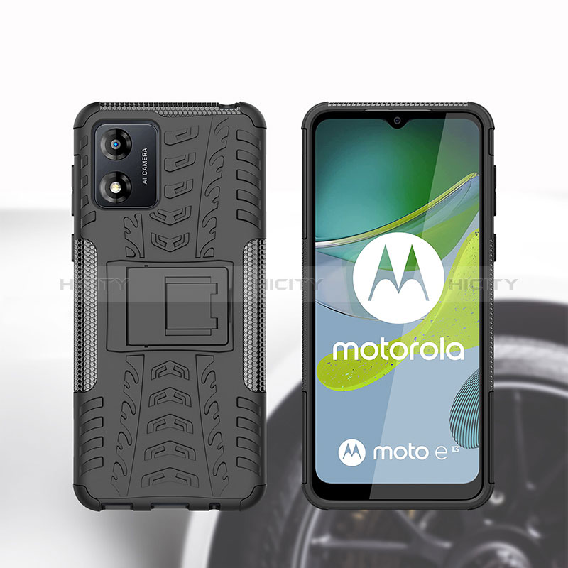 Coque Contour Silicone et Plastique Housse Etui Mat avec Support JX2 pour Motorola Moto E13 Plus