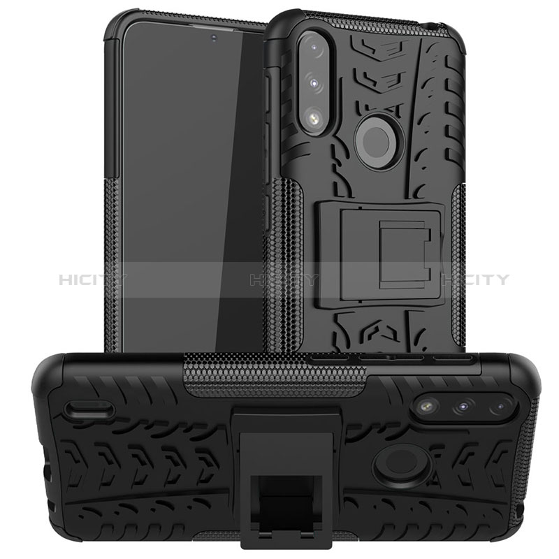 Coque Contour Silicone et Plastique Housse Etui Mat avec Support JX2 pour Motorola Moto E7 Power Noir Plus